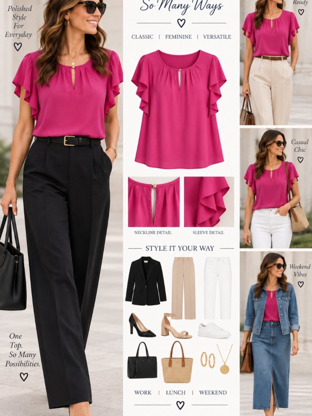 💖 Roz & Ali Magenta Ruffle Sleeve Blouse – Size L – Like New 💖